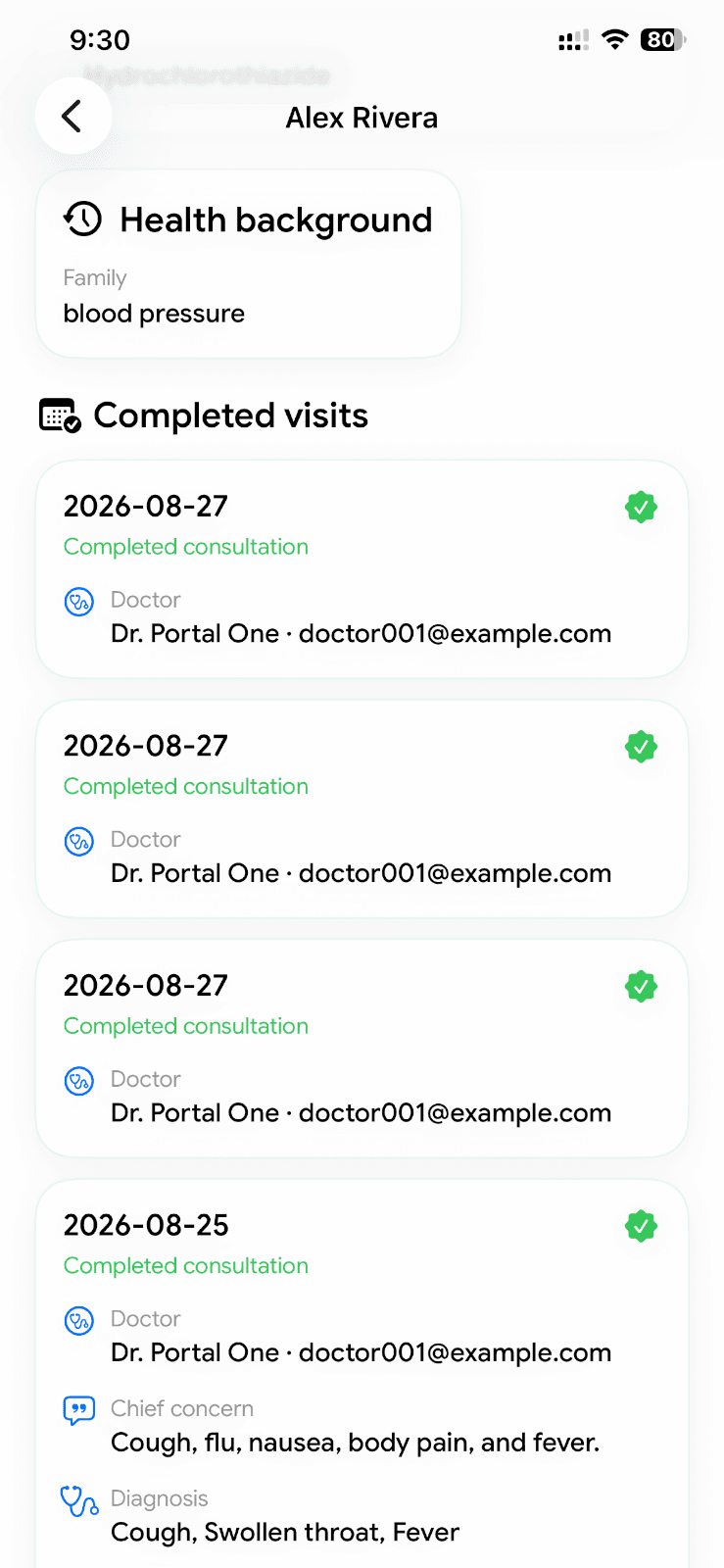 Current Doctor Buddy completed consultation history